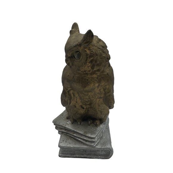 Vintage Concrete Owl Sculpture On Books Rustic Decor - Picture 2 of 5
